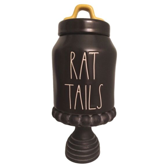 Rae Dunn RAT TAILS Small Matte Black Halloween Canister Yellow handle - Picture 1 of 5